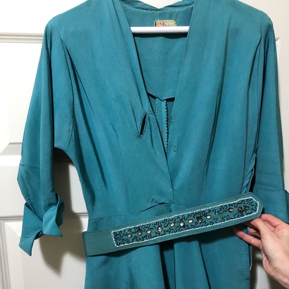 Vintage 1950’s authentic teal dress A-line - Picture 11 of 14